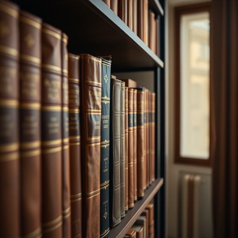 Bibliotecă din lemn cu volume legate în piele, detaliu de birou interbelic